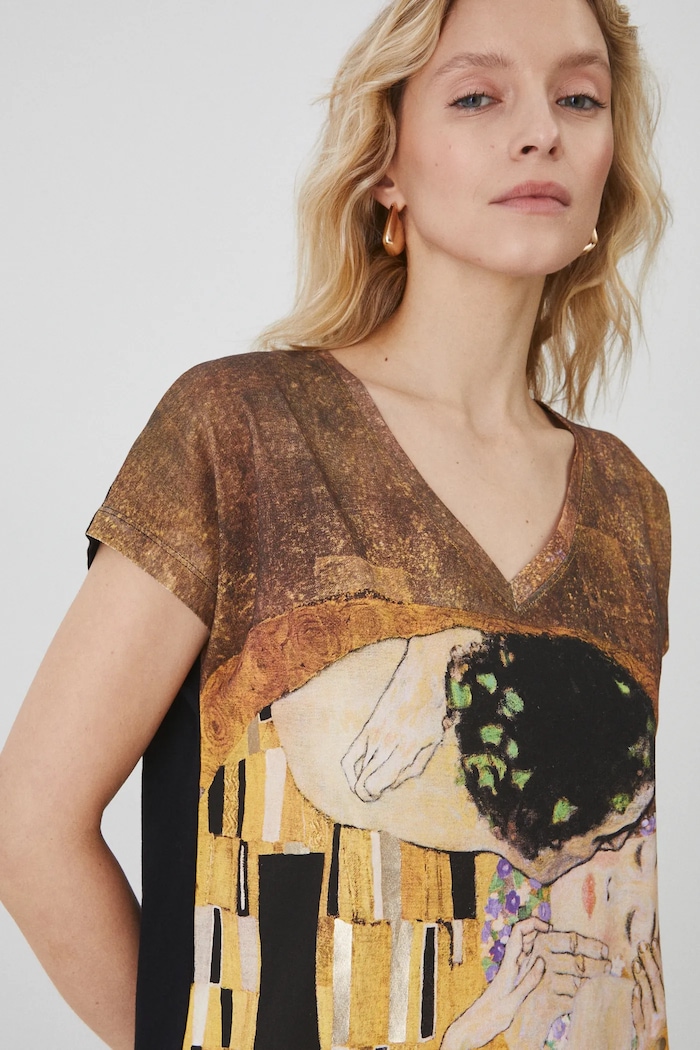 T-shirt bawełniany damski z kolekcji Eviva L'arte kolor czarny RS25-TSD262 czarny