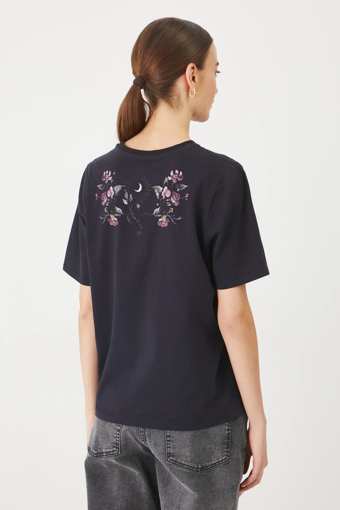 Odzież T-shirt bawełniany damski z elastanem z nadrukiem kolor czarny RS25-TSD404 czarny