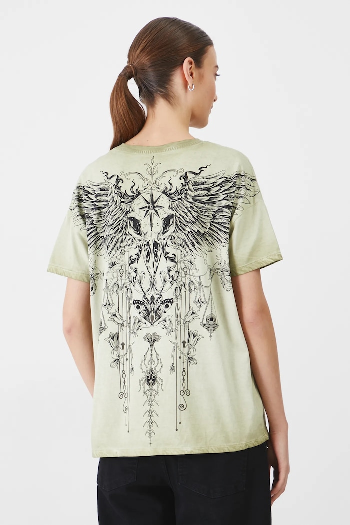 T-shirt bawełniany damski z nadrukiem kolor zielony bawełna zielony RS25-TSD408
