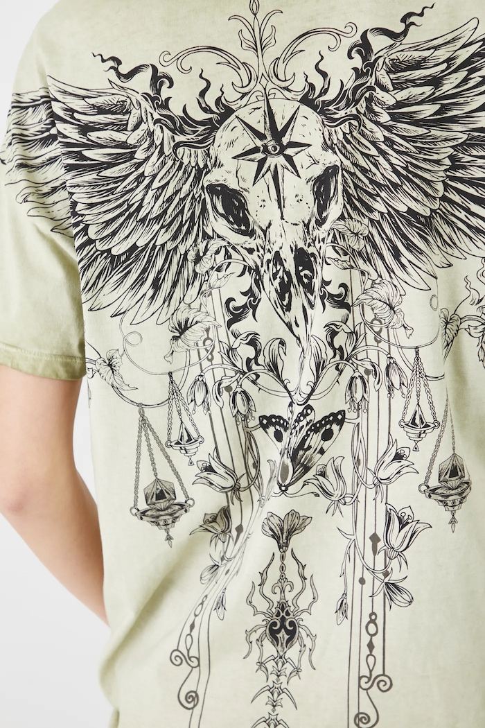 T-shirt bawełniany damski z nadrukiem kolor zielony RS25-TSD408 zielony