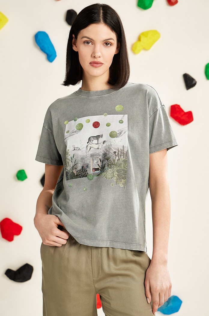 T-shirt bawełniany damski by Nieszka Skłodowska, Grafika Polska kolor zielony zielony RS25.TSD463