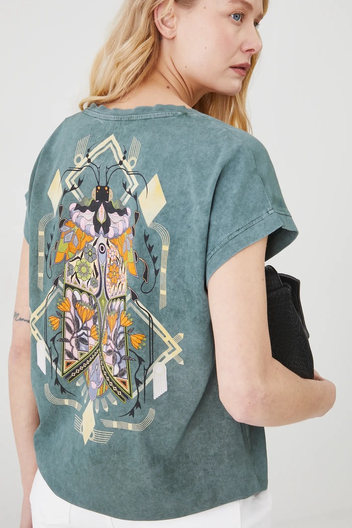 T-shirt bawełniany damski z nadrukiem kolor zielony bawełna zielony RS25-TSD605