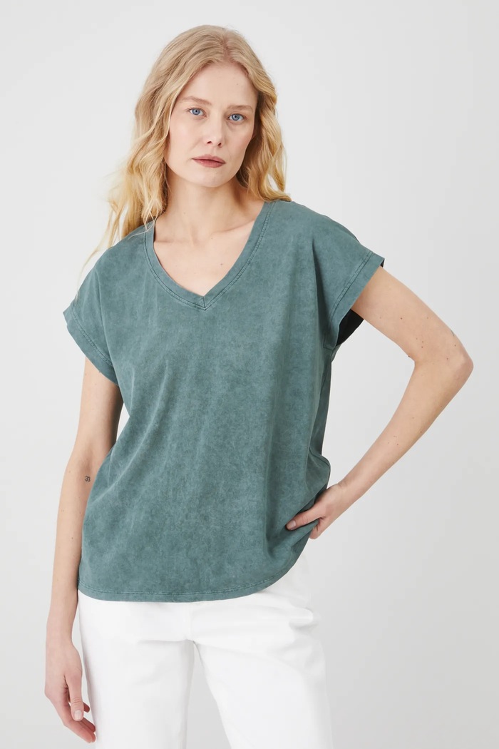 Odzież T-shirt bawełniany damski z nadrukiem kolor zielony RS25-TSD605 zielony