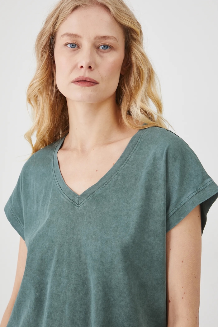 T-shirt bawełniany damski z nadrukiem kolor zielony RS25-TSD605 zielony
