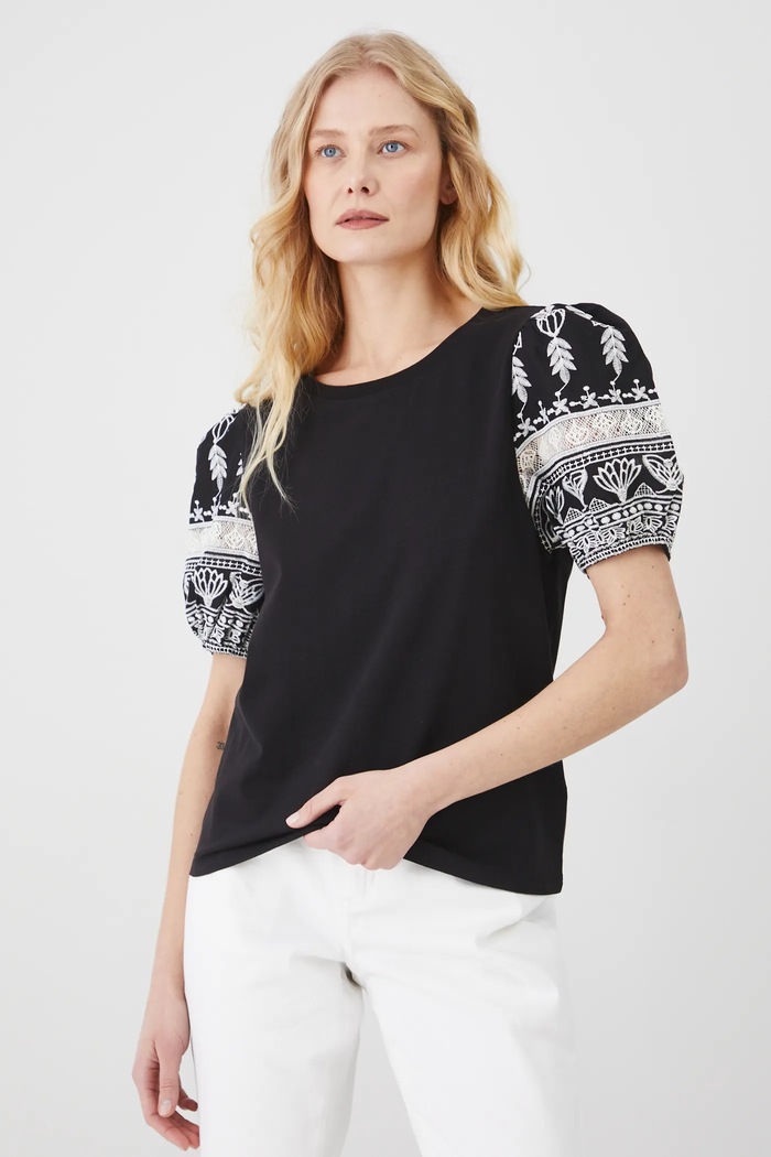 T-shirt bawełniany damski z elastanem interlock kolor czarny aplikacja czarny RS25-TSD606