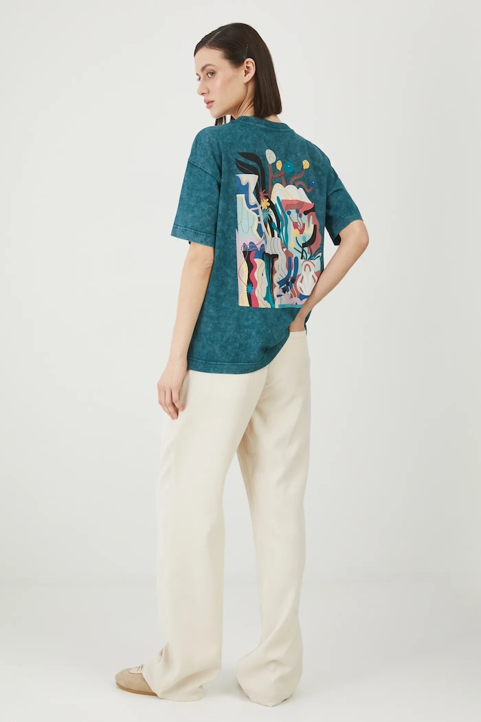 T-shirt bawełniany damski by Barbora Idesová, Sense of Values kolor zielony RS25-TSD657 turkusowy RS25