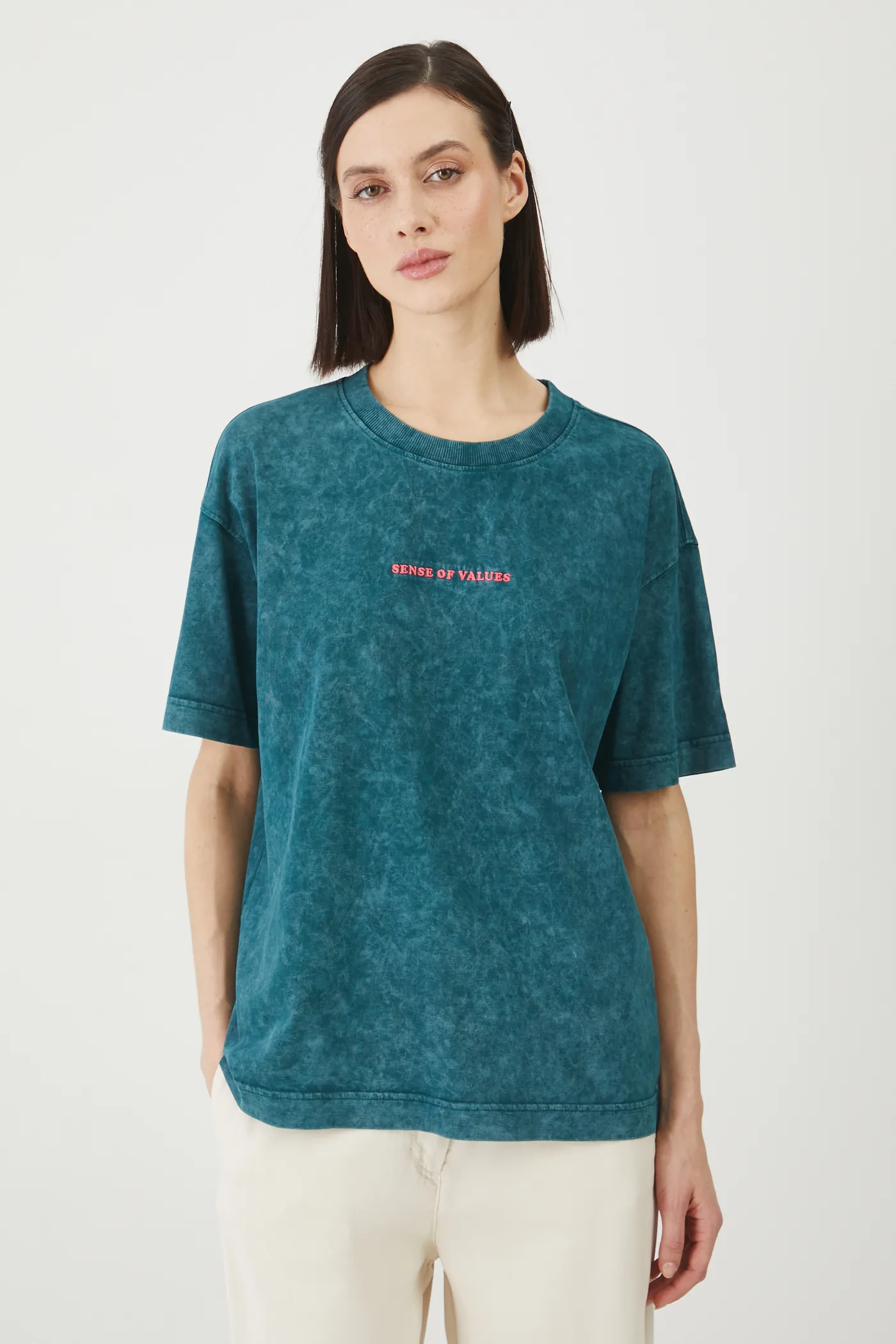 Odzież T-shirt bawełniany damski by Barbora Idesová, Sense of Values kolor zielony RS25-TSD657 turkusowy