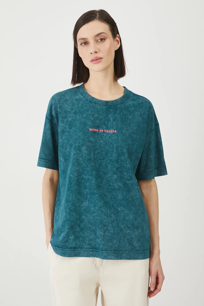 Odzież T-shirt bawełniany damski by Barbora Idesová, Sense of Values kolor zielony RS25-TSD657 turkusowy