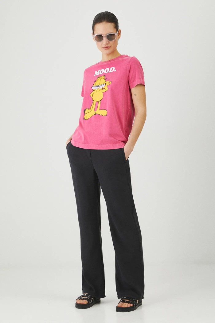T-shirt bawełniany damski Garfield kolor różowy RS25-TSD670 różowy RS25