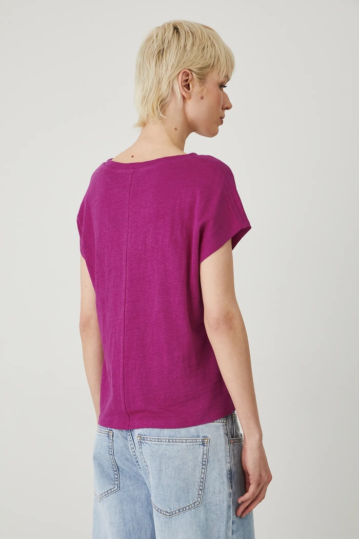 Odzież T-shirt lniany damski gładki kolor fioletowy RS25-TSD802 fioletowy