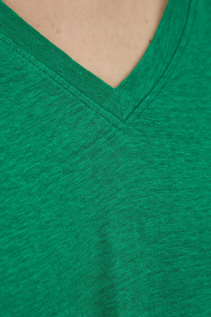T-shirt lniany damski gładki kolor zielony RS25-TSD802 zielony