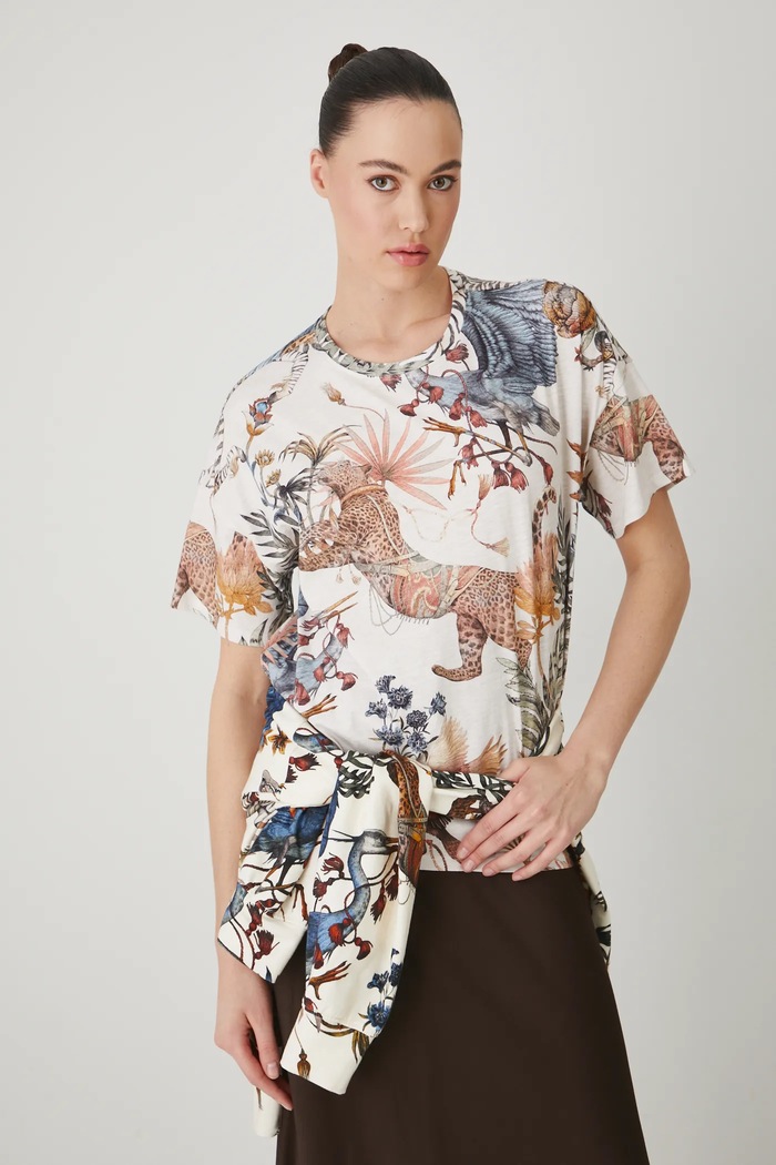 T-shirt bawełniany damski wzorzysty kolor multicolor bawełna multicolor RS25-TSD805