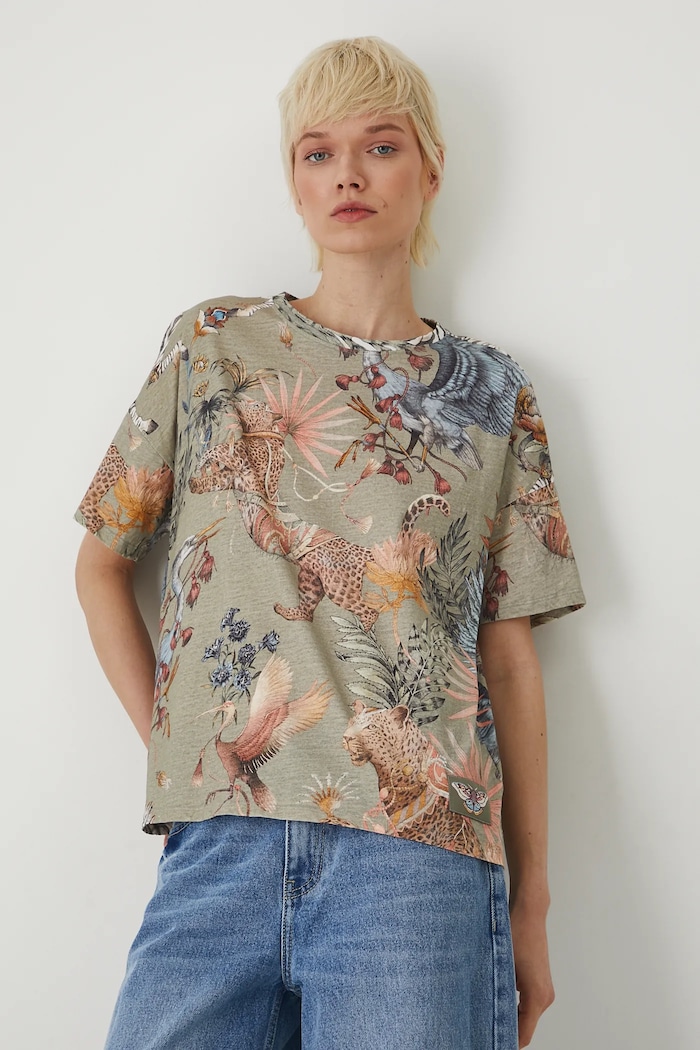T-shirt bawełniany damski wzorzysty kolor multicolor bawełna multicolor RS25-TSD805