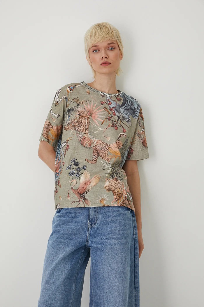 T-shirt bawełniany damski wzorzysty kolor multicolor multicolor RS25-TSD805