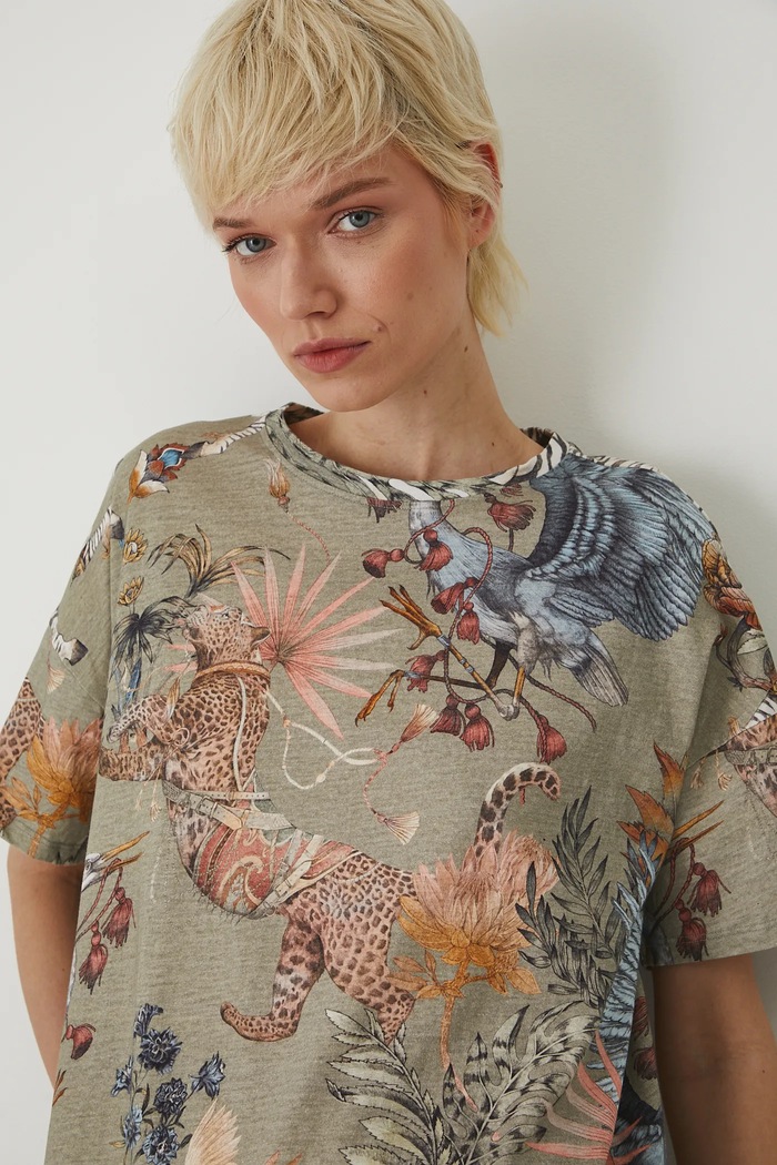 T-shirt bawełniany damski wzorzysty kolor multicolor RS25-TSD805 multicolor