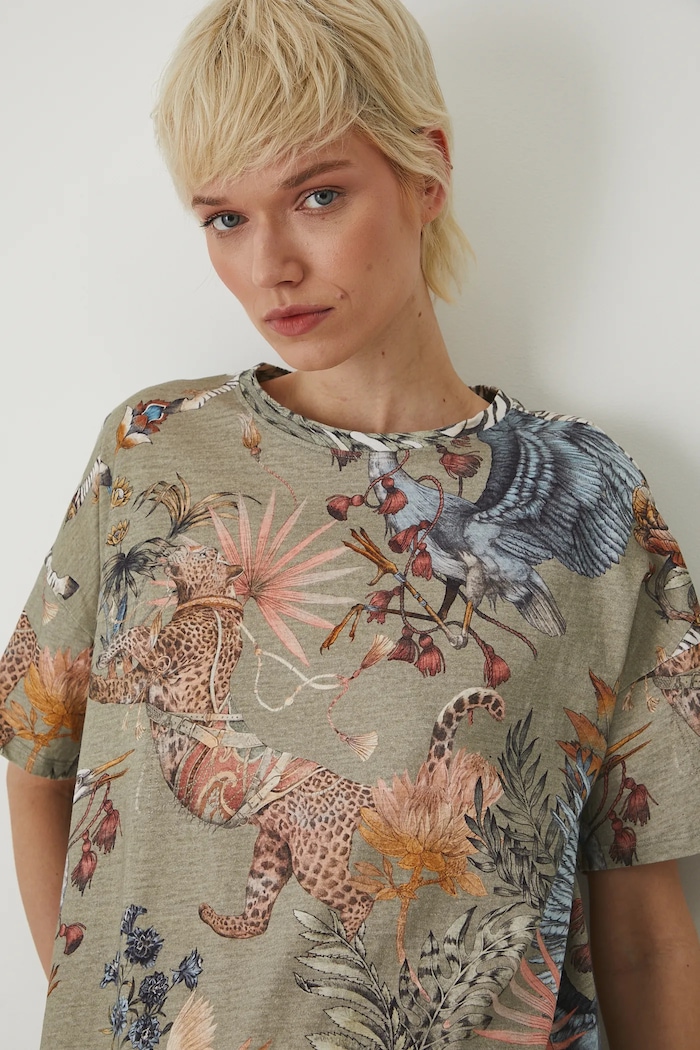 T-shirt bawełniany damski wzorzysty kolor multicolor RS25-TSD805 multicolor