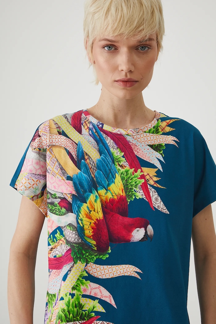 T-shirt bawełniany damski z kolekcji El Gato Chimney x Medicine kolor zielony RS25-TSD853 turkusowy