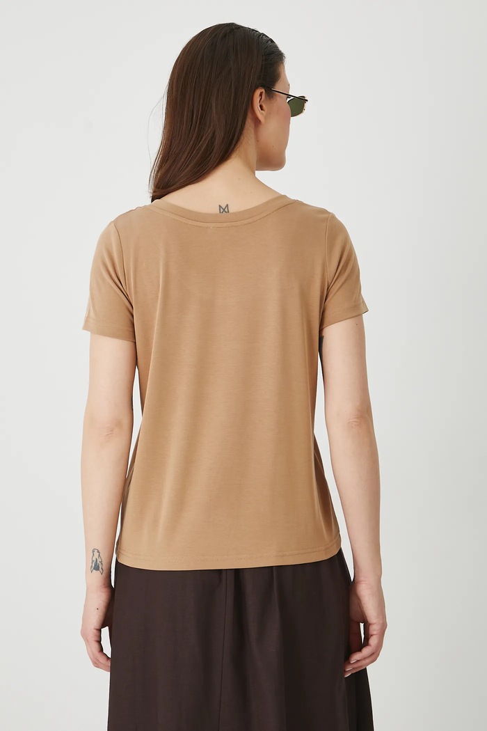 Odzież T-shirt damski gładki z modalem kolor beżowy RS25-TSD903 beżowy