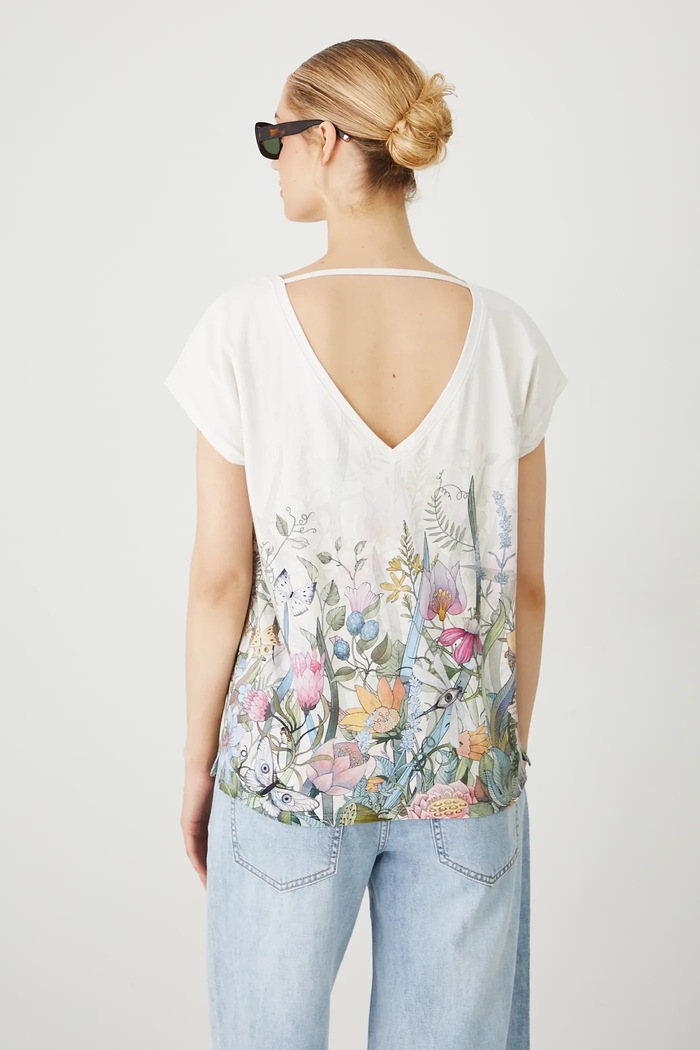 Odzież T-shirt bawełniany damski z elastanem wzorzysty kolor beżowy RS25-TSD908 beżowy