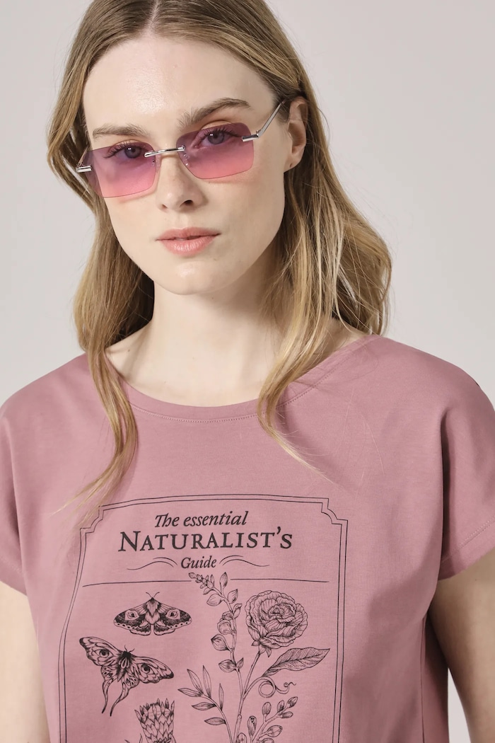 T-shirt bawełniany damski z elastanem z nadrukiem kolor różowy różowy RS25-TSD909