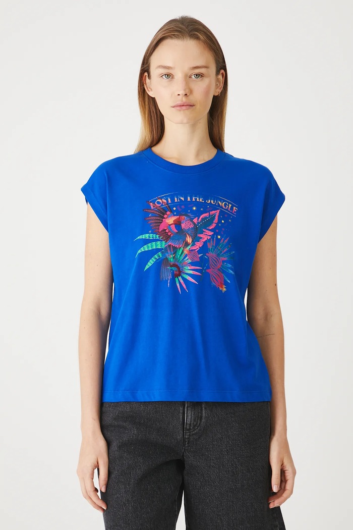 T-shirt bawełniany damski z nadrukiem kolor niebieski RS25-TSDA01 niebieski RS25