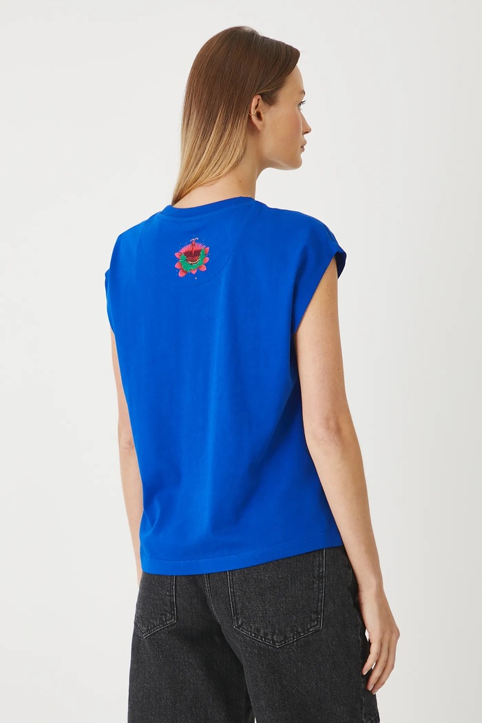 Odzież T-shirt bawełniany damski z nadrukiem kolor niebieski RS25-TSDA01 niebieski