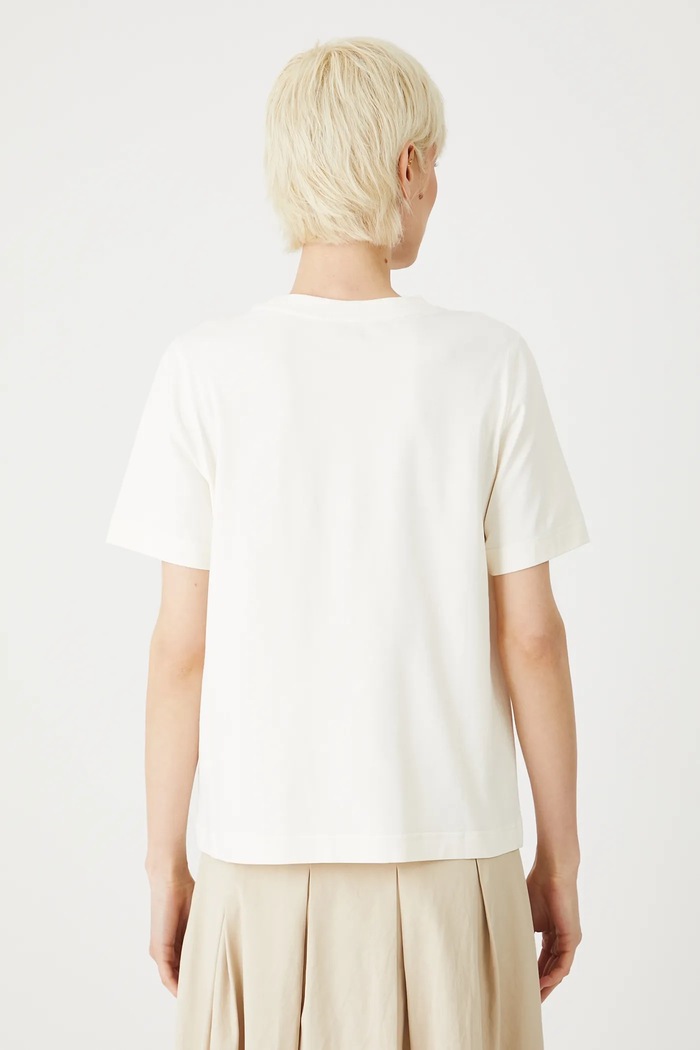Odzież T-shirt bawełniany damski z elastanem z ozdobnym haftem kolor beżowy RS25.TSDA07 beżowy