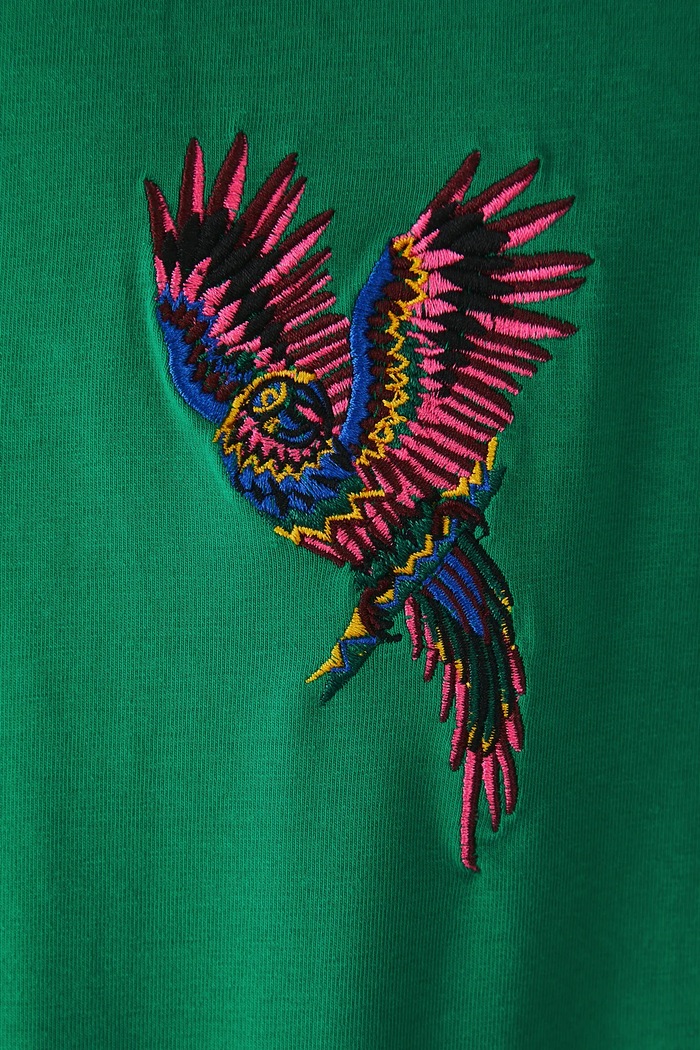 T-shirt bawełniany damski z elastanem z ozdobnym haftem kolor zielony zielony RS25.TSDA07