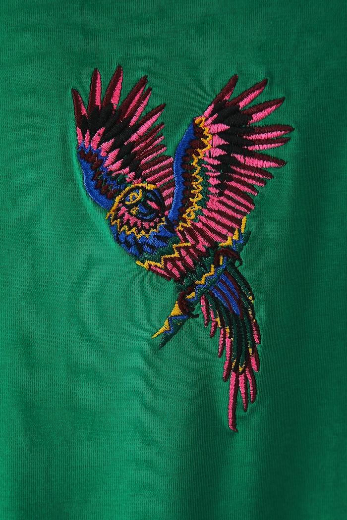T-shirt bawełniany damski z elastanem z ozdobnym haftem kolor zielony zielony RS25.TSDA07
