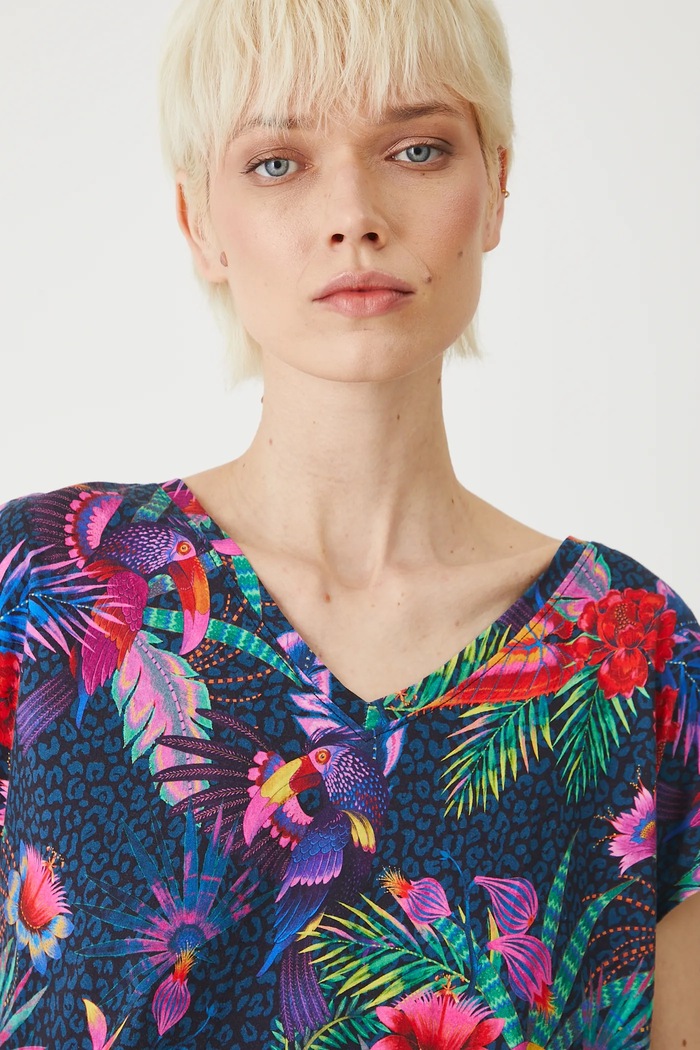 T-shirt bawełniany damski wzorzysty kolor multicolor multicolor RS25-TSDA08