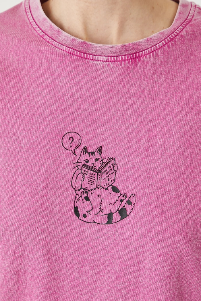 T-shirt bawełniany damski z efektem sprania kolor różowy RS25-TSDA09 różowy