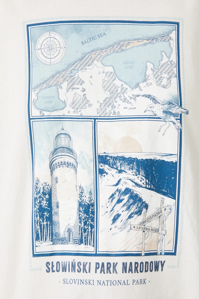 T-shirt bawełniany damski z kolekcji Medicine x Słowiński Park Narodowy kolor beżowy RS25-TSDA50