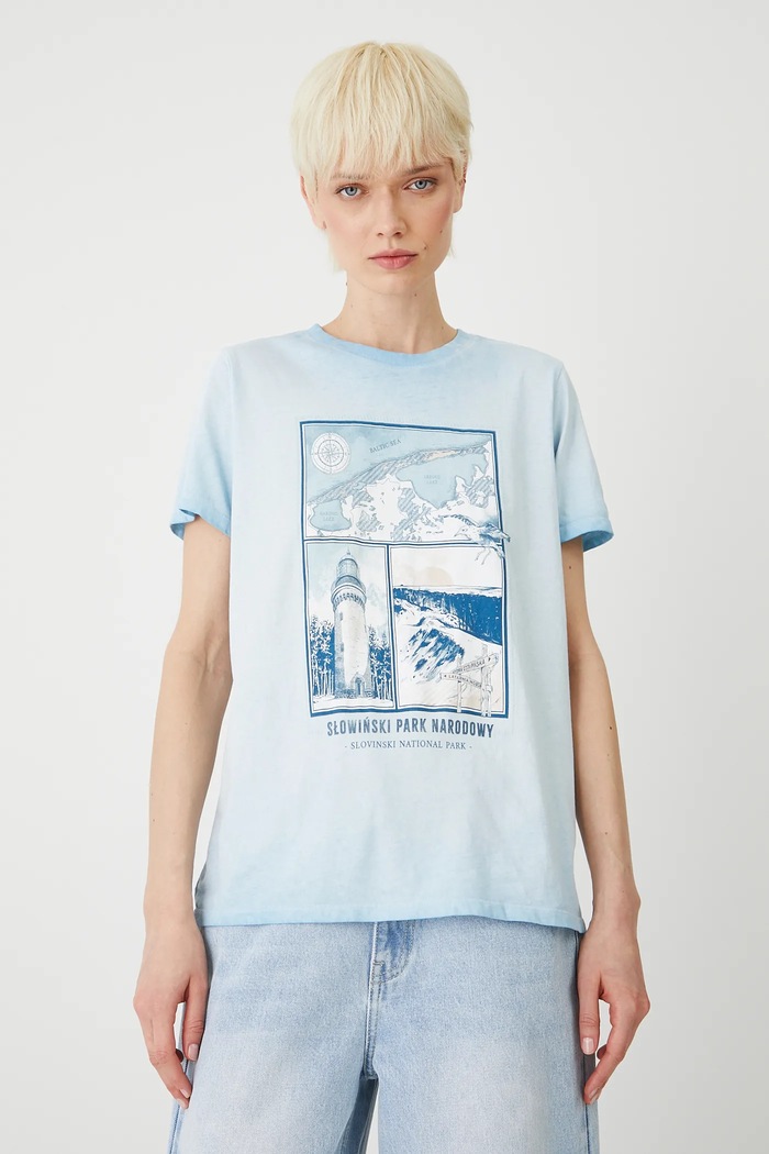 T-shirt bawełniany damski z kolekcji Medicine x Słowiński Park Narodowy kolor niebieski RS25-TSDA50 niebieski RS25