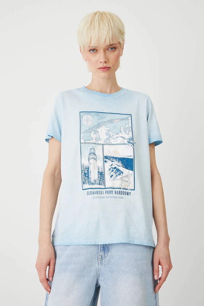 T-shirt bawełniany damski z kolekcji Medicine x Słowiński Park Narodowy kolor niebieski RS25-TSDA50 niebieski RS25