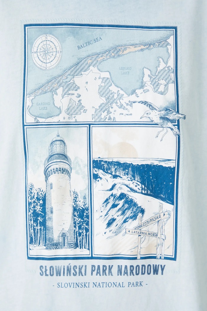 T-shirt bawełniany damski z kolekcji Medicine x Słowiński Park Narodowy kolor niebieski RS25-TSDA50