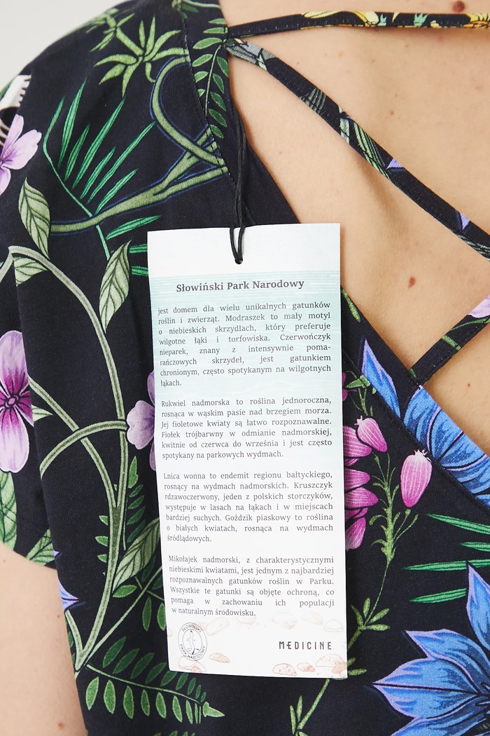T-shirt bawełniany damski z kolekcji Medicine x Słowiński Park Narodowy kolor czarny RS25-TSDA56