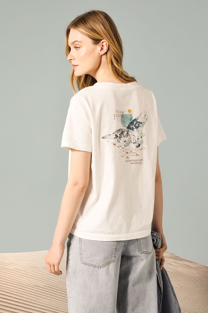 T-shirt bawełniany damski z kolekcji Medicine x Słowiński Park Narodowy kolor beżowy bawełna beżowy RS25-TSDA57
