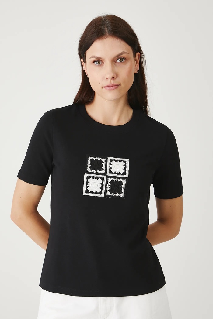 T-shirt bawełniany damski z elastanem interlock kolor czarny czarny RS25-TSDB12