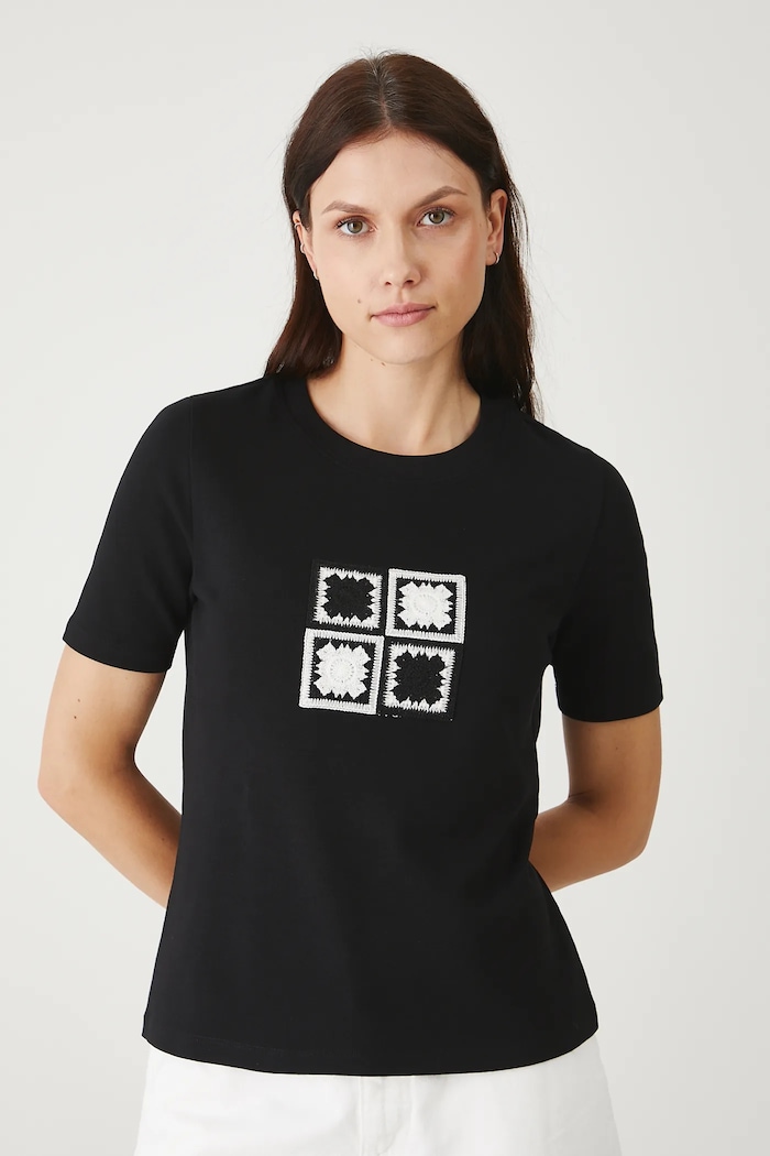 T-shirt bawełniany damski z elastanem interlock kolor czarny czarny RS25-TSDB12