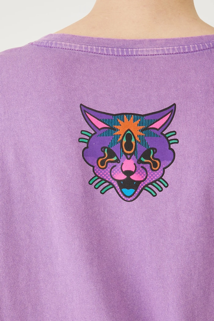 T-shirt bawełniany damski z ozdobnymi frędzlami RS25-TSDC05 fioletowy