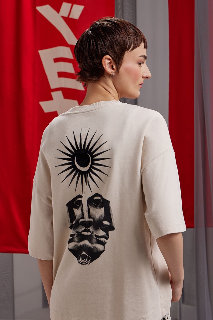 T-shirt bawełniany damski Tattoo Art by Michał Kidacki okrągły beżowy RS25.TSDC55