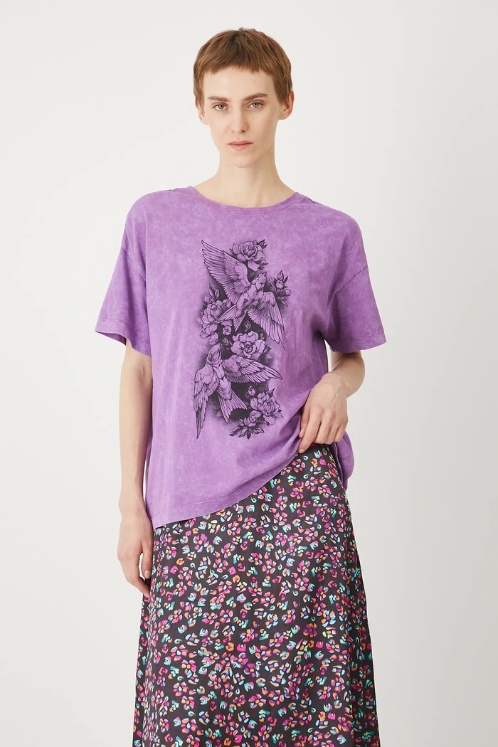 T-shirt bawełniany damski Tattoo Art by Natalia Perrote RS25-TSDC58 fioletowy RS25