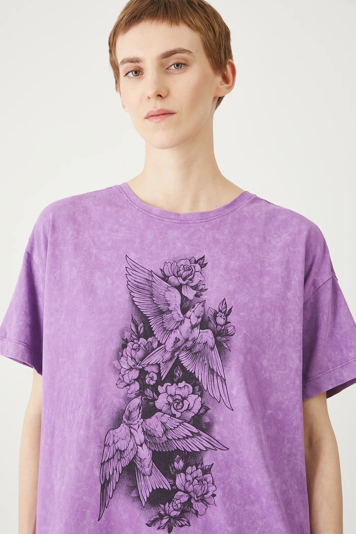 T-shirt bawełniany damski Tattoo Art by Natalia Perrote RS25-TSDC58 fioletowy