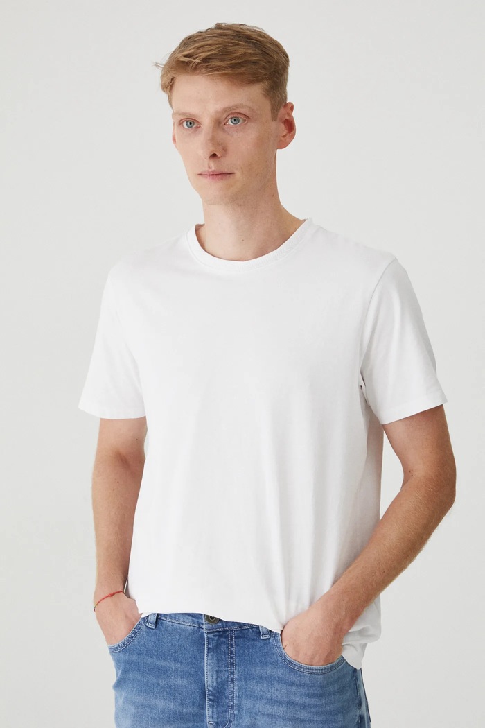 T-shirt bawełniany męski z elastanem gładki kolor biały gładkie biały RS25-TSM022