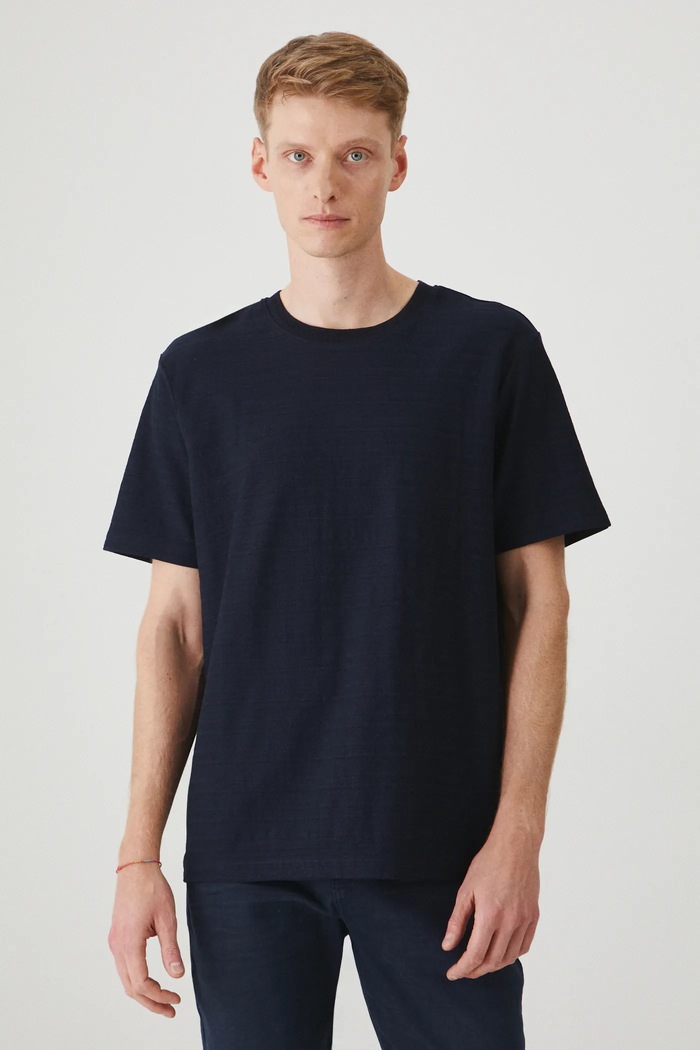 T-shirt bawełniany męski z fakturą kolor granatowy granatowy RS25-TSM023