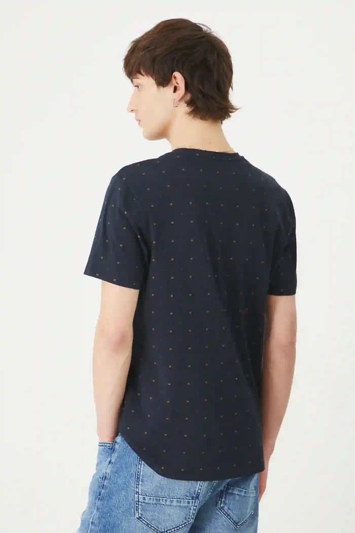 Odzież T-shirt bawełniany męski z elastanem z drobnym wzorem kolor granatowy RS25-TSM033 granatowy