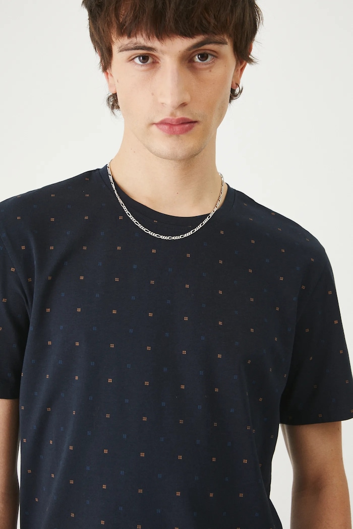 T-shirt bawełniany męski z elastanem z drobnym wzorem kolor granatowy granatowy RS25-TSM033