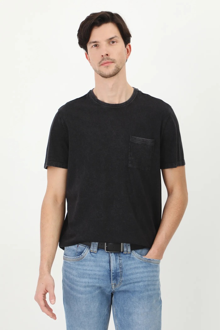 T-shirt bawełniany męski z efektem sprania kolor szary bawełna szary RS25-TSM042