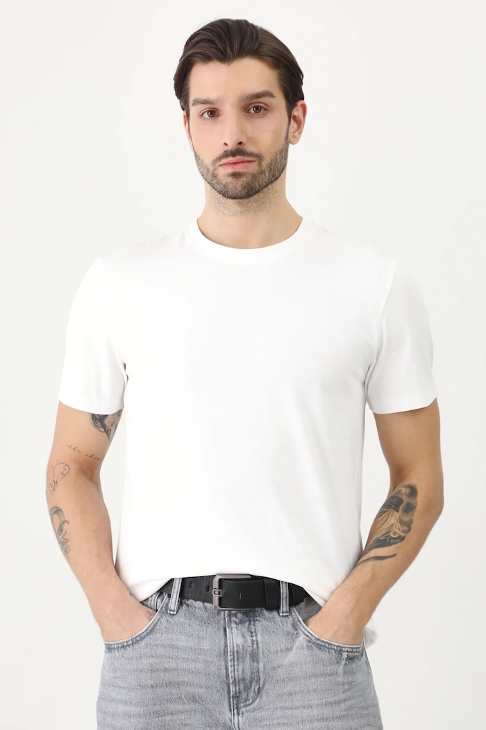 T-shirt bawełniany męski z elastanem gładki kolor biały biały RS25-TSM054