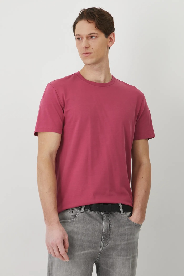 T-shirt bawełniany męski z elastanem gładki kolor różowy różowy RS25-TSM054